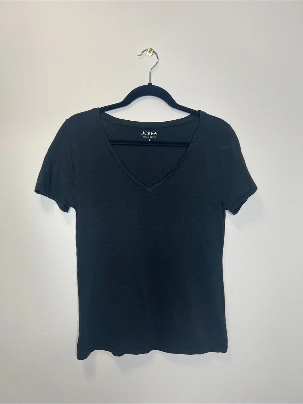 J. Crew Vintage Cotton Classic V Neck Black Tee size Small